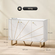 Modern Sideboard Storage Cabinet with Adjustable Shelves for Home Organisation, White Marble Tone