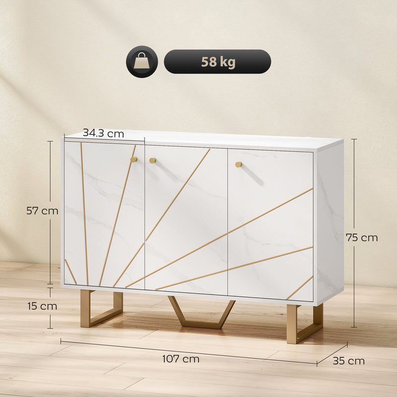 Modern Sideboard Storage Cabinet with Adjustable Shelves for Home Organisation, White Marble Tone
