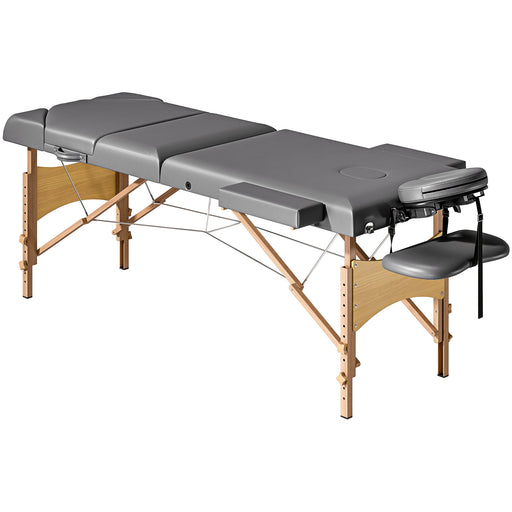 Grey Foldable Massage Table with Beech Wood Legs for Home or Professional Use