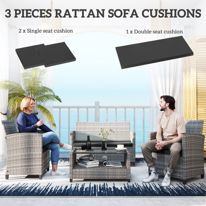 Black Garden Seat Cushion Pads Set of 3 for Rattan Furniture by Outsunny
