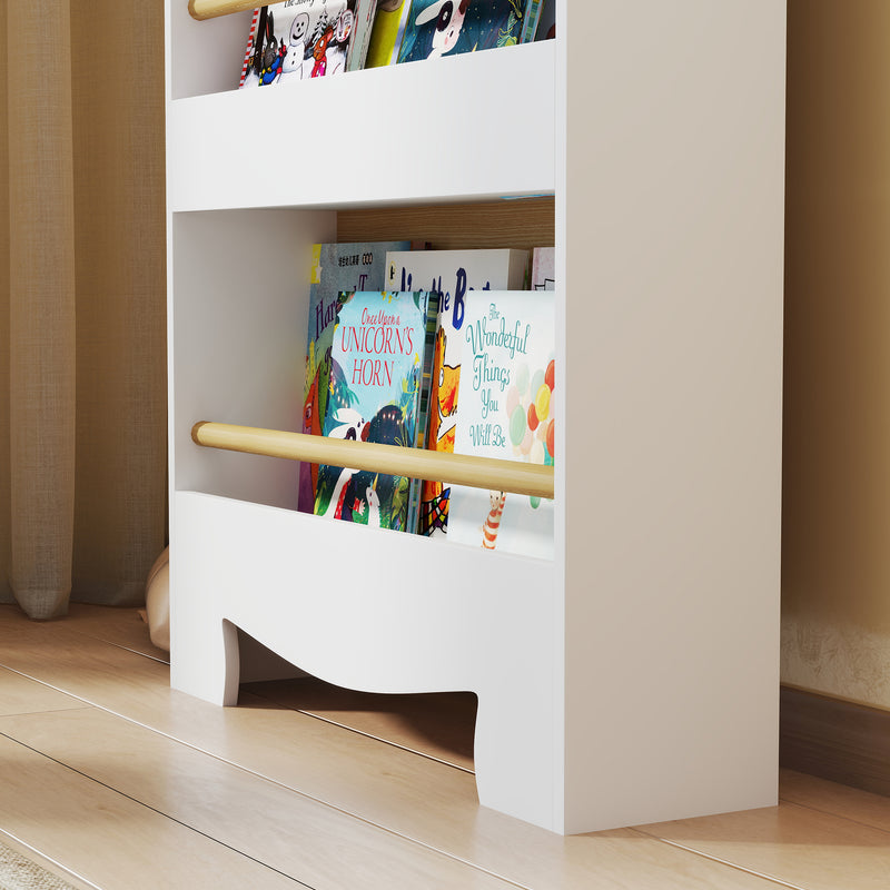 3 Tier Kids Bookshelf With Bear Design Space Saving Bookcase For Bedroom Or Playroom White AOSOM