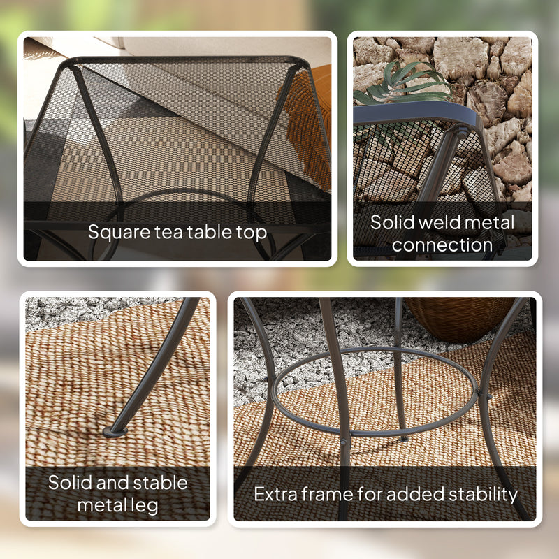 Black 60cm Square Garden Bistro Table with Metal Mesh Top by Outsunny
