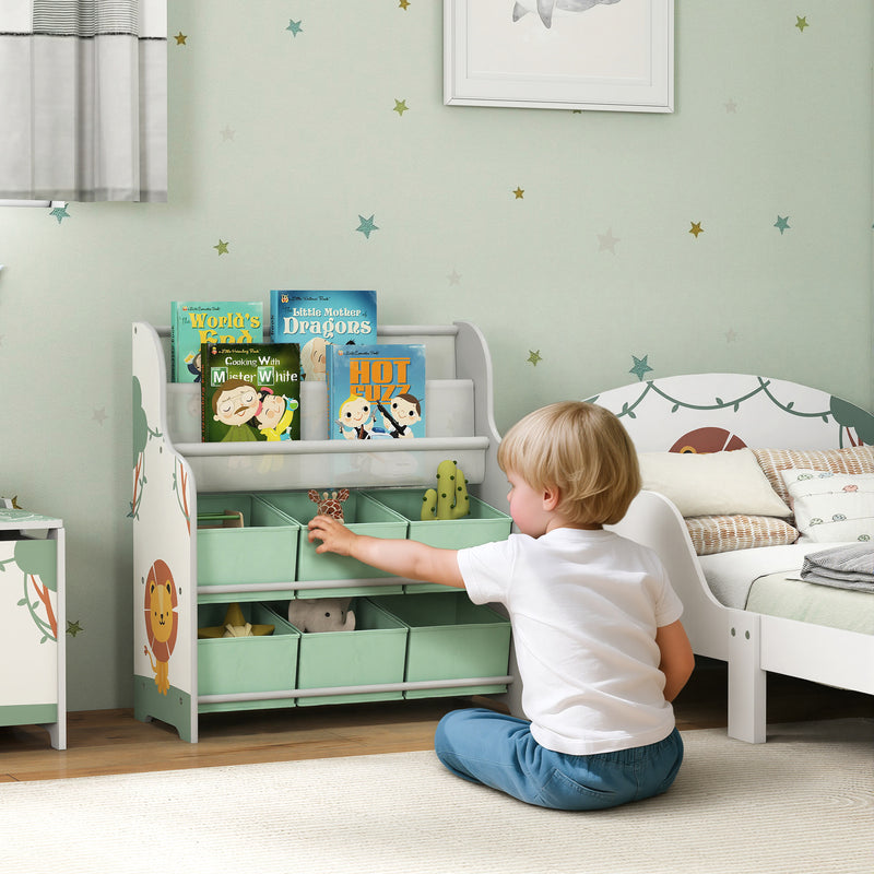 Jungle Themed Kids Storage Shelf With Removable Drawers and Book Racks for Easy Organisation Green Zonekiz