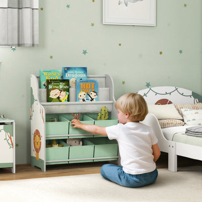 Jungle Themed Kids Storage Shelf With Removable Drawers and Book Racks for Easy Organisation Green Zonekiz