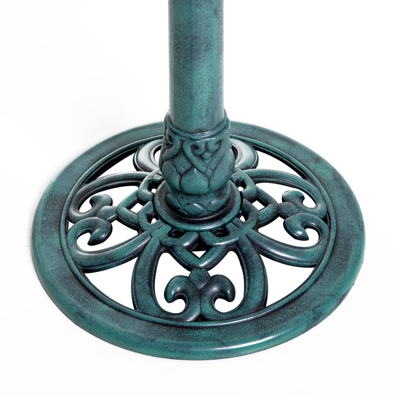 Garden Bird Bath Feeder Stand with Scallop Design and Vintage Finish for Outdoors, Green