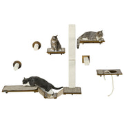 Wall Mounted Cat Tree Set with Scratching Posts and Perches for Play and Sleep Brown