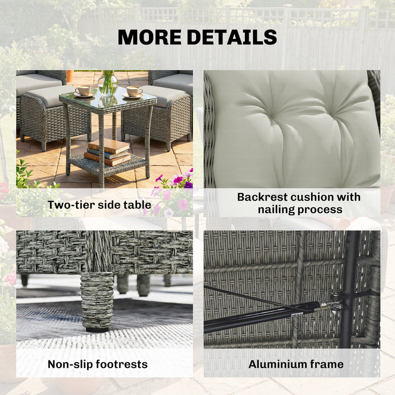 Rattan Garden Bistro Set with Reclining Chairs and Footstools for Relaxing Outdoors Cream White