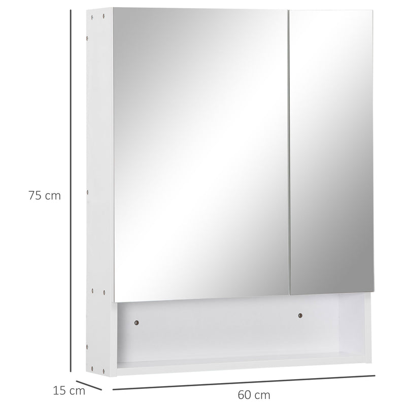 Wall Mounted Bathroom Mirror Cabinet With Adjustable Shelf and Double Doors, White