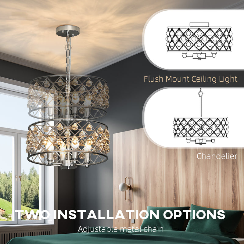 Four Bulb Crystallite Chandelier Light Fixture Adds Elegance To Living Room Silver Tone