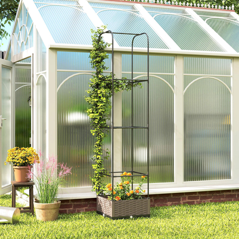 Raised Garden Bed with Trellis for Easy Plant Care on Patios and Balconies Black Outsunny