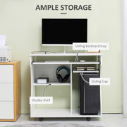 White Compact Work Desk with Multi Storage and Wheels by HOMCOM
