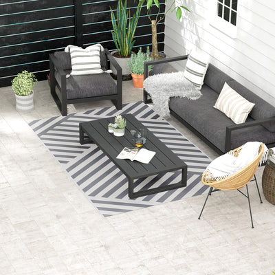 Reversible Grey and Cream Outdoor Rug 182 x 274cm With Carry Bag For Camping or Garden