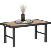 Metal Rectangular Garden Coffee Table with Woodgrain SPC Tabletop for Outdoors 100cm Brown by Outsunny