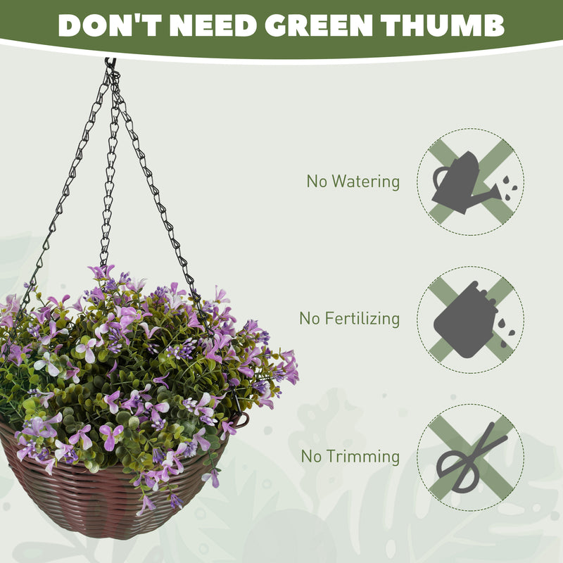 Artificial Hanging Flower Baskets Set of 2 with 75 Leaves for Home or Office Purple
