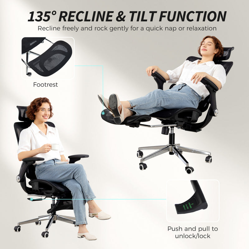 Ergonomic High Back Mesh Office Chair With Lumbar Support For Home Or Work, Black AOSOM
