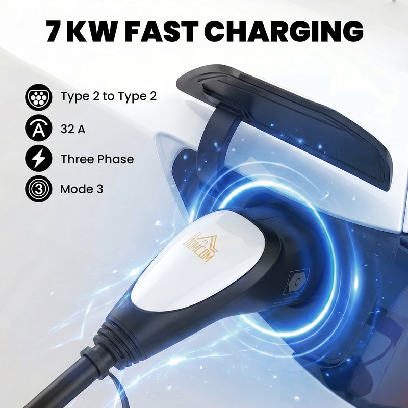 EV Charging Cable 10m Type 2 to Type 2 for Easy Long Reach Home or Public Charging Black White