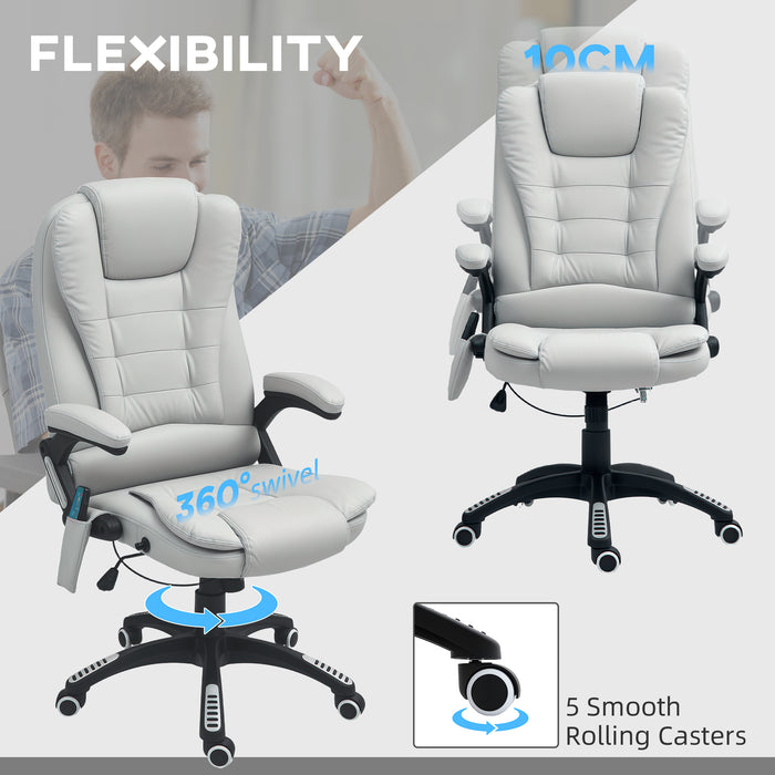 Executive Swivel Office Chair with Massage and Heat High Back Light Grey PU Leather by HOMCOM