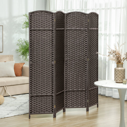 4 Panel Folding Room Divider Freestanding Privacy Screen For Home Or Office, Brown