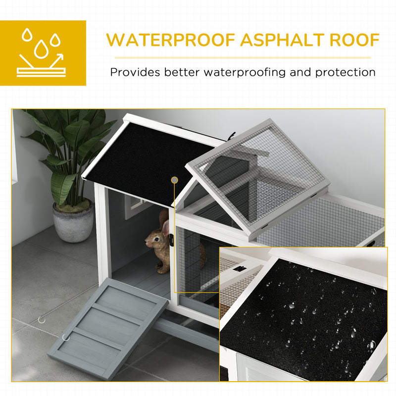 Wooden Rabbit Hutch With Removable Tray and Wheels Ideal for Guinea Pigs Grey