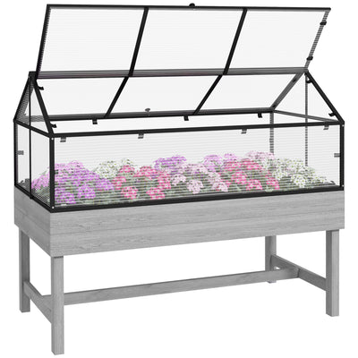 Grey Wooden Raised Garden Bed 60 x 120cm With Base Ideal for Patios and Small Spaces