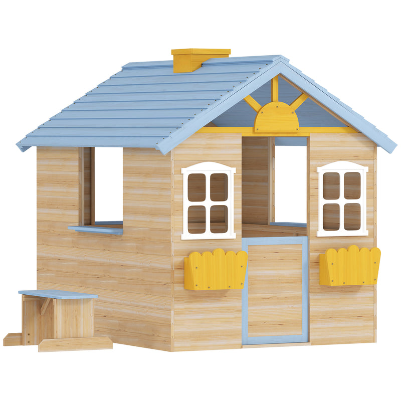 Wooden Outdoor Playhouse for Children with Bench and Plant Boxes for Creative Garden Play Blue