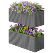 Set of Two Grey Rattan Effect Planters for Garden and Patio by Outsunny