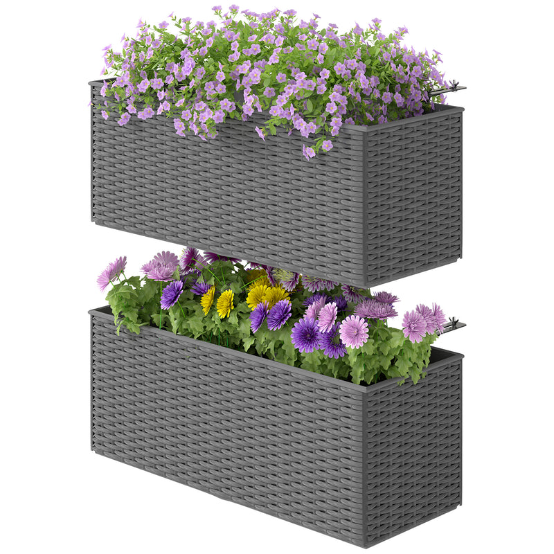 Set of Two Grey Rattan Effect Planters for Garden and Patio by Outsunny