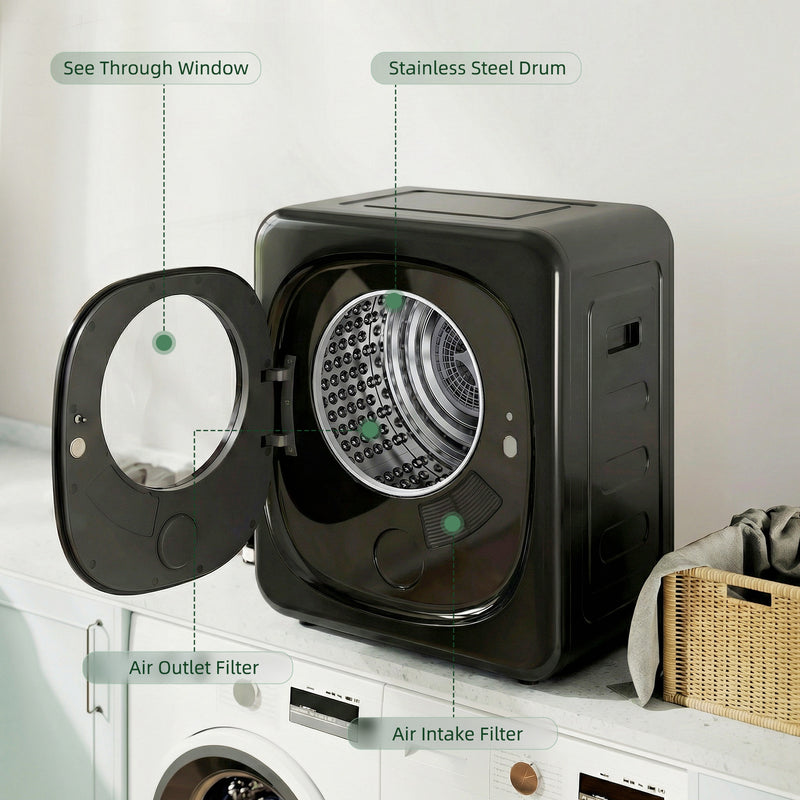 Tumble Dryer for Small Spaces 4kg Compact Laundry Dryer with Hygienic Cycle Black Gold Tone AOSOM