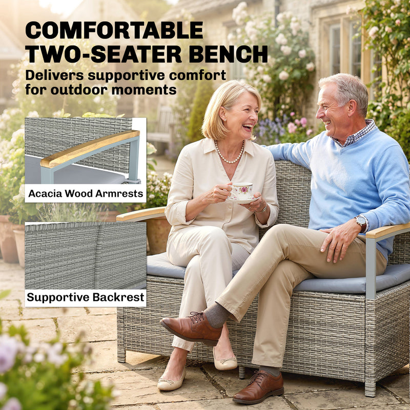 Garden Storage Bench with Hidden Compartment and Cushioned 2 Seater for Tidy Patios Light Grey Outsunny