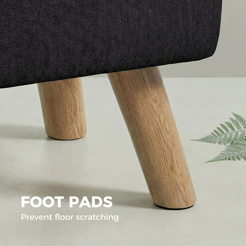 HOMCOM Linen-Look Square Padded Footstool - Black AOSOM