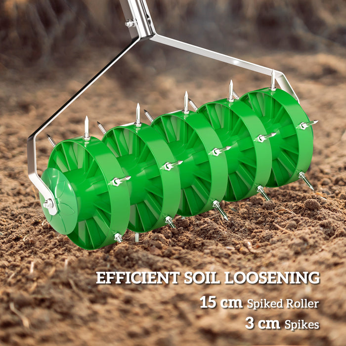 Rolling Lawn Aerator Manual Grass Spike Roller with Detachable Handle by Outsunny