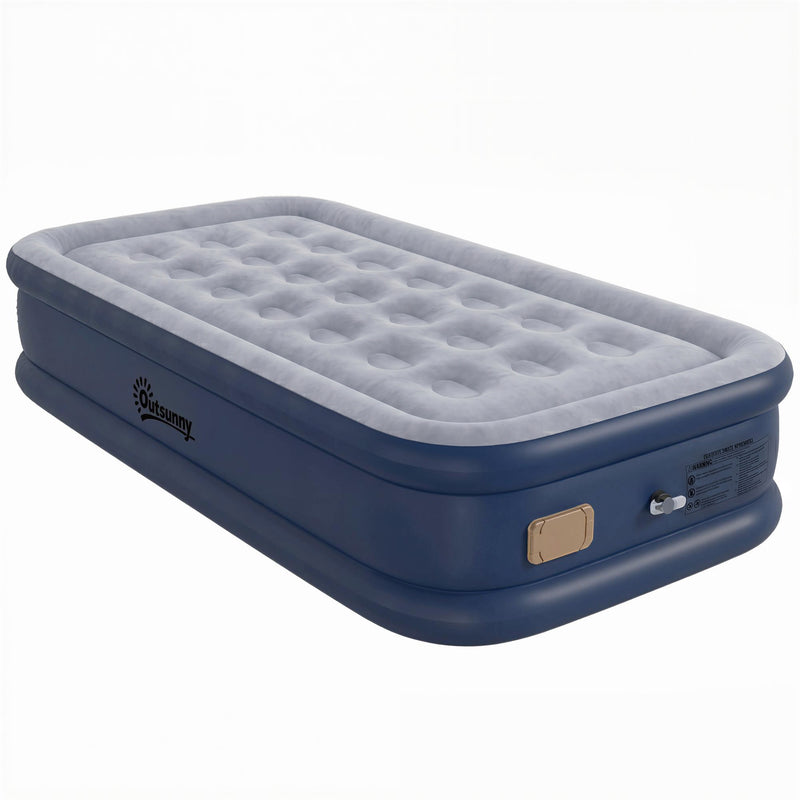 Single Inflatable Mattress with Built In Pump for Camping or Guests Grey