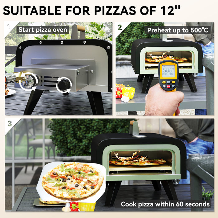 Portable Outdoor Gas Pizza Oven with 12 Inch Stone Peel and Thermometer Black by Outsunny