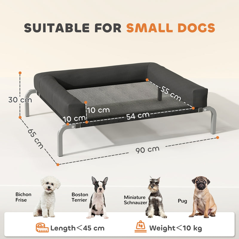 Raised Pet Bed for Small Dogs or Cats with Cooling Mesh and Supportive Pillow Black AOSOM