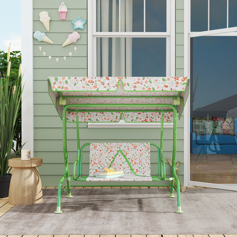 Kids 2 Seater Garden Swing Chair with Adjustable Canopy and Safety Belt in Green by AIYAPLAY