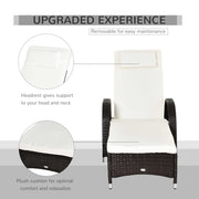 Rattan Sun Lounger Set with Adjustable Reclining Back and Cushions for Garden Patio Brown