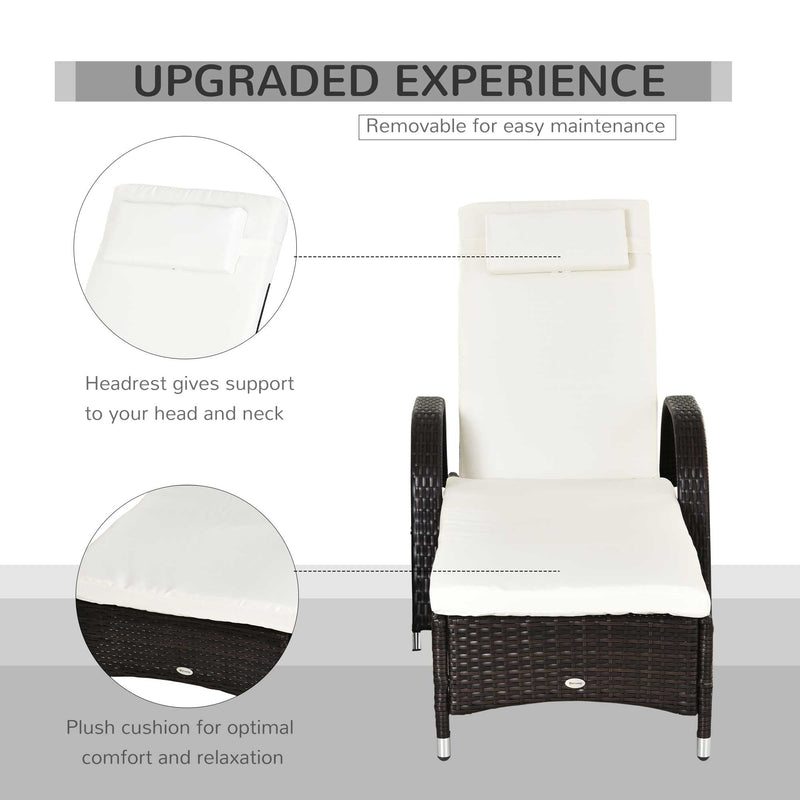 Rattan Sun Lounger Set with Adjustable Reclining Back and Cushions for Garden Patio Brown