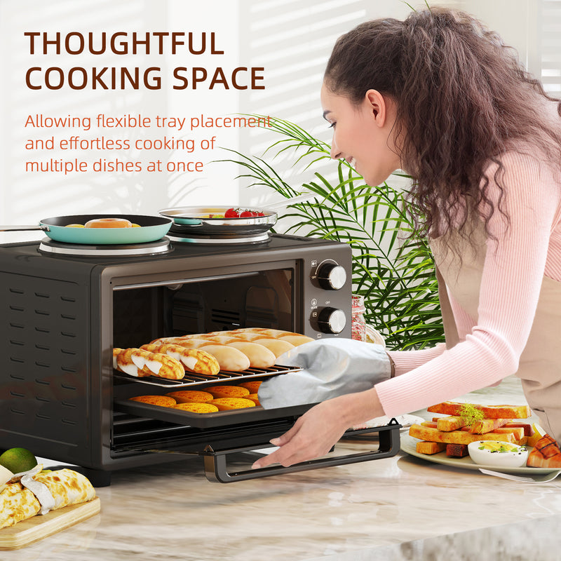 Black 28L Mini Oven with Hot Plates Grill Bake Roast Boil 2600W by HOMCOM