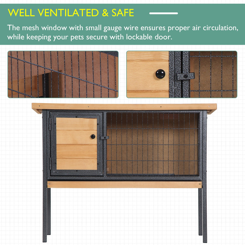 Wooden Guinea Pig Hutch Elevated Outdoor Pet House with Slide Out Tray Natural AOSOM