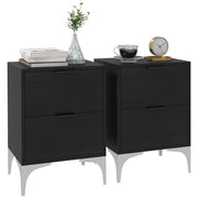Set of Two Wooden Bedside Tables with Storage and Steel Frame for Bedroom, Black