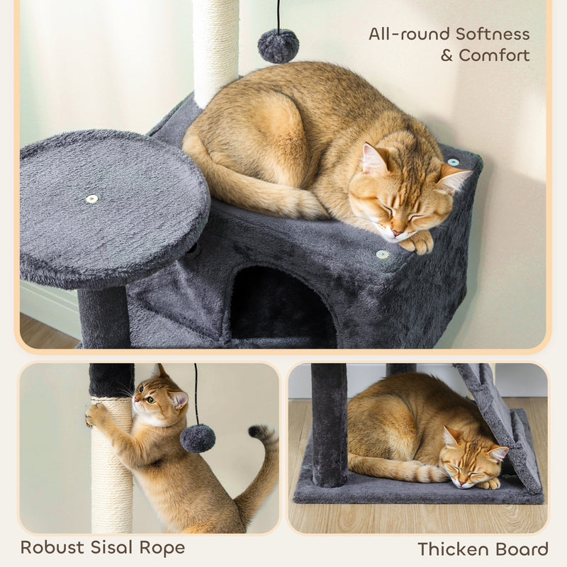 Large 140cm Cat Tree Tower with Hammock and Scratching Posts for Indoor Cats Dark Grey AOSOM