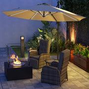 Khaki 3m Cantilever Garden Parasol With Base And Solar LED Lights For Outdoor Shade