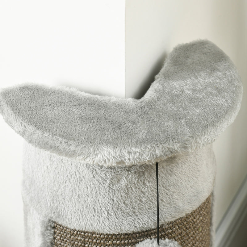 Cat Scratching Post 58cm Tall with Plush Cover and Play Balls for Corner Use Grey