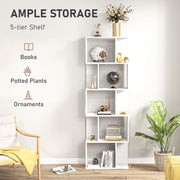 White Bookcase - Modern 5 Tier S Shaped Design For Home Office or Living Room - 60x24x185cm Homcom