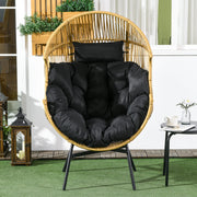 Rattan Egg Chair Sand and Black with Cushioned Seat for Garden or Balcony Use