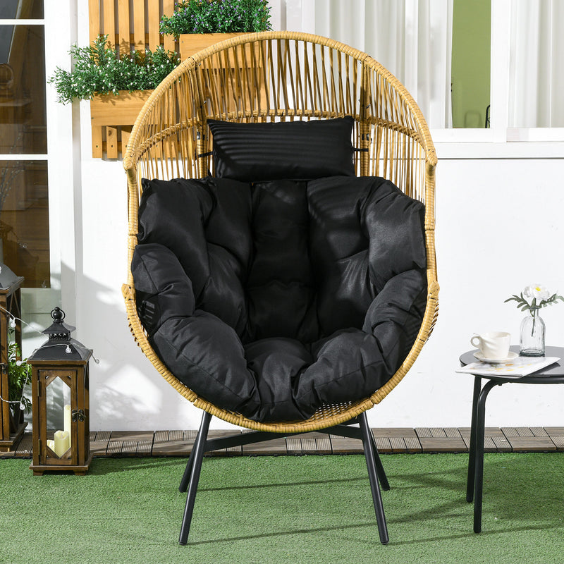 Rattan Egg Chair Sand and Black with Cushioned Seat for Garden or Balcony Use