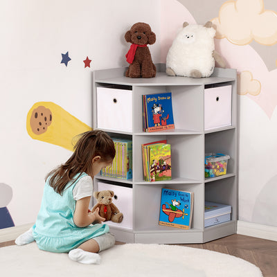 Grey Kids Toy Storage Unit With Bookshelf And Fabric Drawers For Bedroom Or Playroom