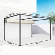 4 x 3m Metal Pergola With Retractable Roof Shade Ideal For Patio Or Garden Use Cream White AOSOM