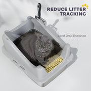 Stainless Steel Cat Litter Box With High Sides and Scoop For Easy Cleaning, Silver