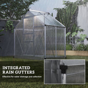 Walk In Polycarbonate Greenhouse With Aluminium Frame And Sliding Door 6x4ft Silver AOSOM